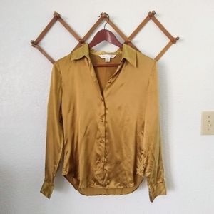 Y2K Gold Silk Button Down Blouse